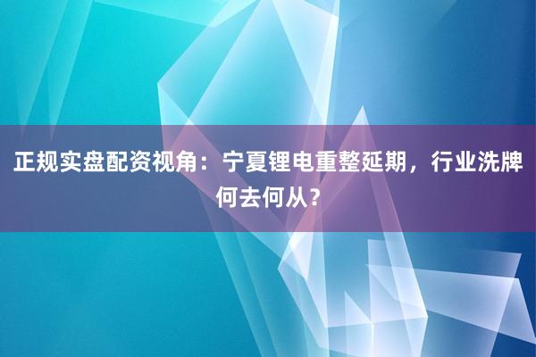 正规实盘配资视角：宁夏锂电重整延期，行业洗牌何去何从？