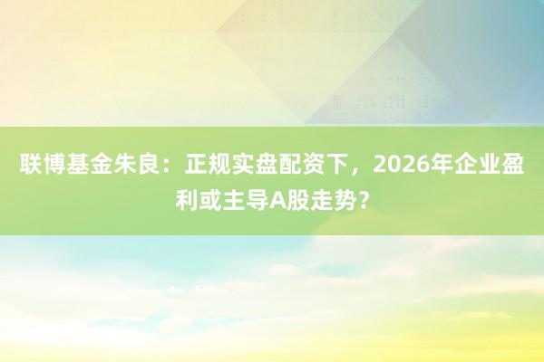 联博基金朱良：正规实盘配资下，2026年企业盈利或主导A股走势？