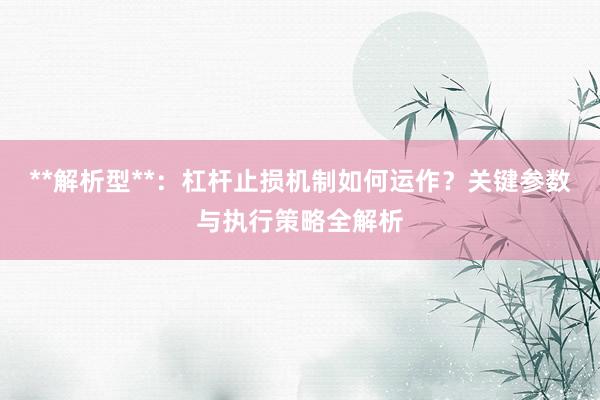 **解析型**：杠杆止损机制如何运作？关键参数与执行策略全解析