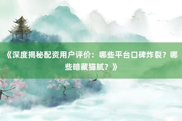 《深度揭秘配资用户评价：哪些平台口碑炸裂？哪些暗藏猫腻？》