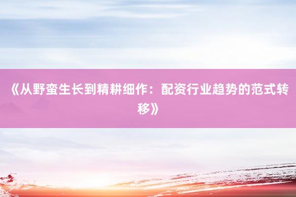 《从野蛮生长到精耕细作：配资行业趋势的范式转移》