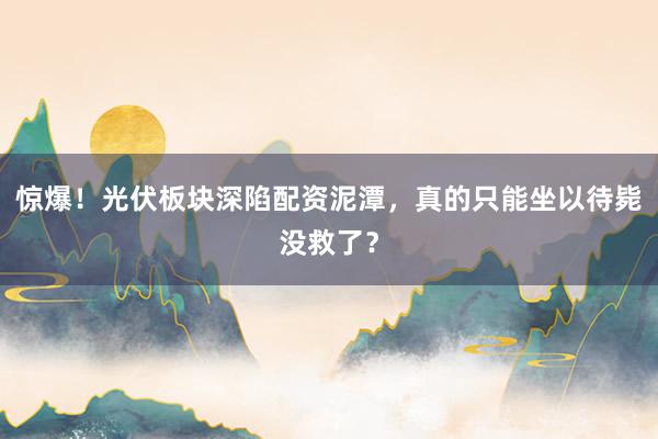 惊爆！光伏板块深陷配资泥潭，真的只能坐以待毙没救了？