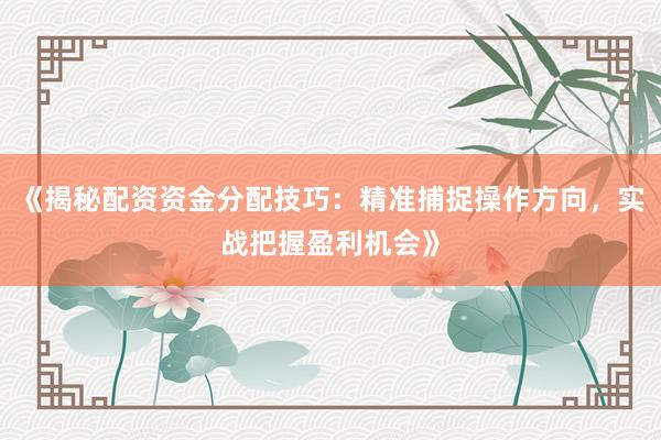 《揭秘配资资金分配技巧：精准捕捉操作方向，实战把握盈利机会》